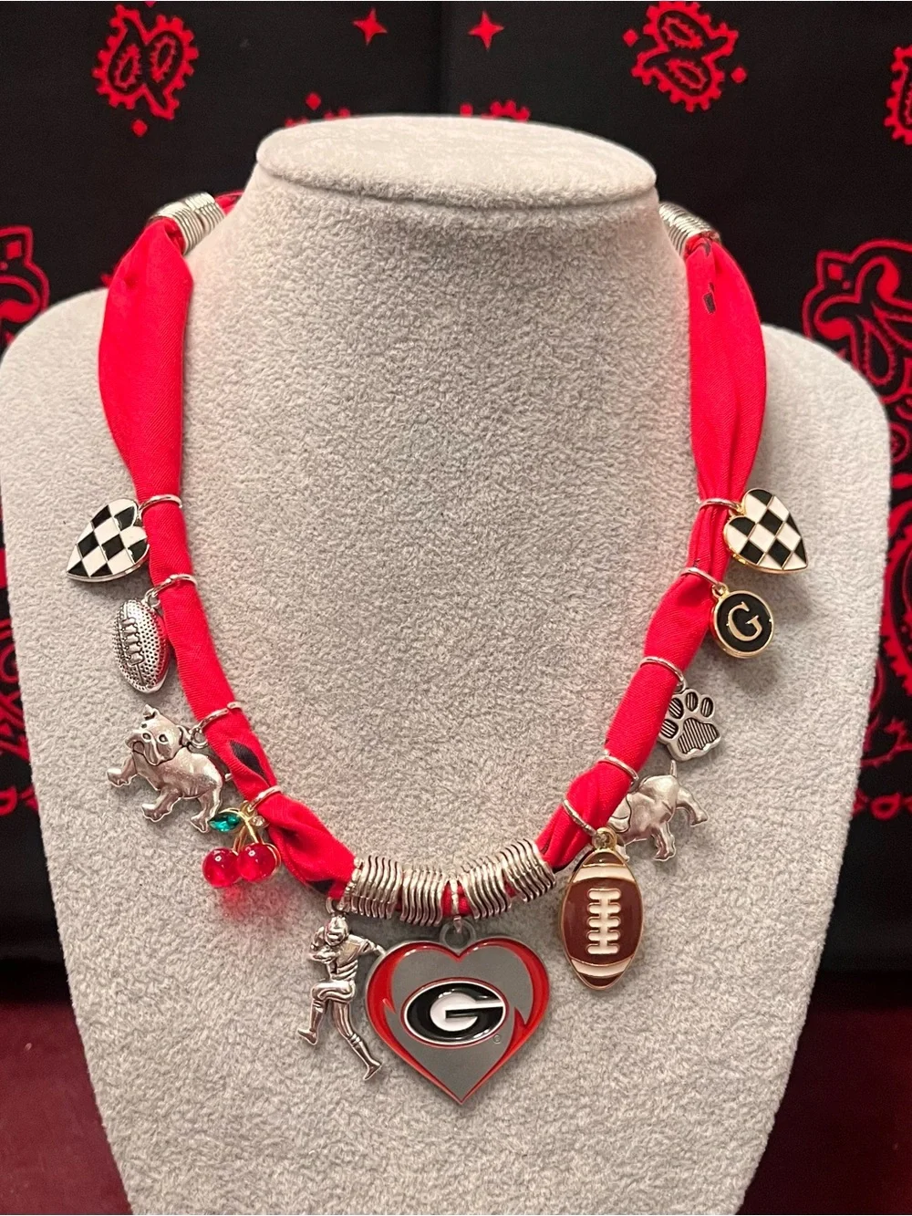 University of Georgia Red Bandana Charm Necklace, UGA, Georgia Bulldogs, Dawgs
